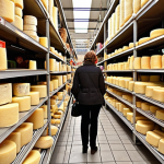 **Prompt:** A bustling marketplace in France, showcasing diverse products: artisanal cheeses, fine wines, and trendy handbags. Juxtapose this with a modern factory floor in Romania where skilled workers are carefully assembling luxury goods. The image should capture the essence of global value chains, emphasizing both the beauty of local craftsmanship and the efficiency of international production networks. Consider a slightly painterly style reminiscent of a classic travel poster.