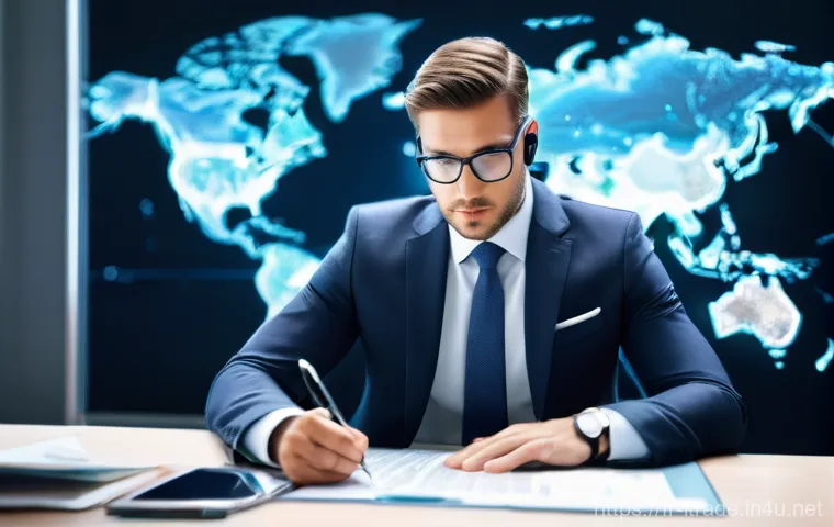 무역사고대응방법 - **Prompt 1: Strategic Global Trade Prevention**
    A highly focused entrepreneur, dressed in a shar...