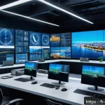 국제무역학습자료 - A modern international logistics control room featuring diverse professionals analyzing global trade...