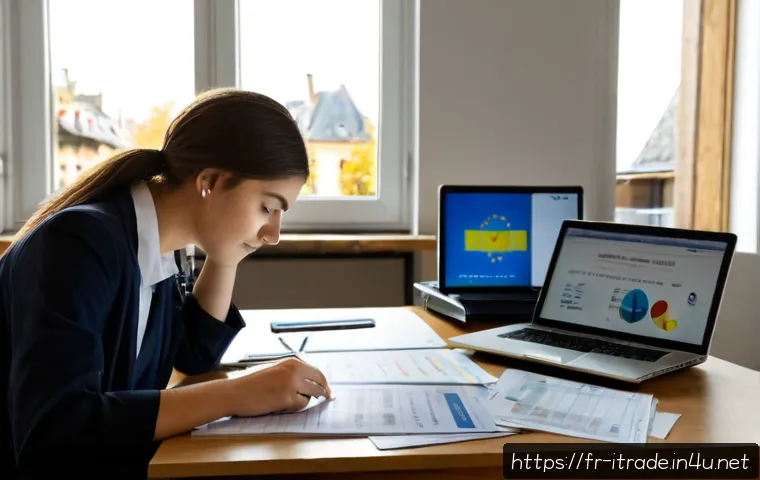 국제무역자격증시험준비 - Photorealistic French university student preparing for an international trade certification exam at ...